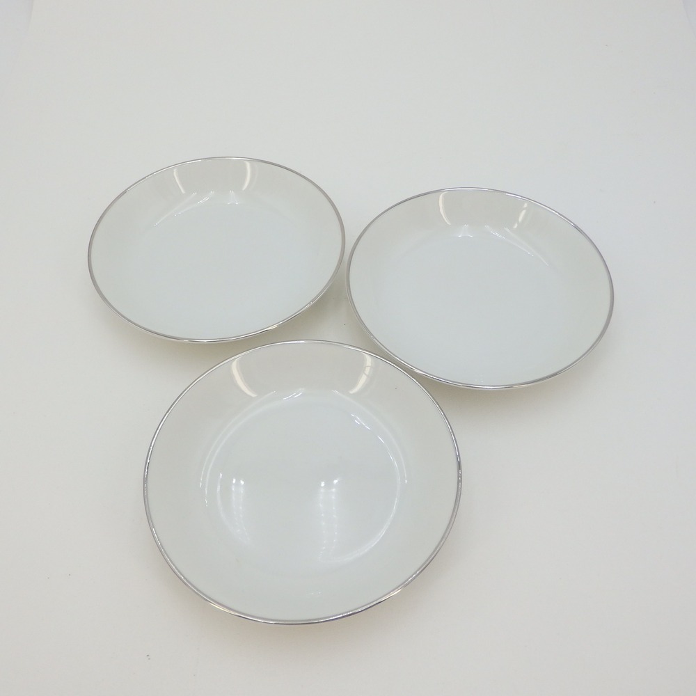 3x Crown Bavaria Germany White Porcelain Bowls Silver Trim 6" Elegance